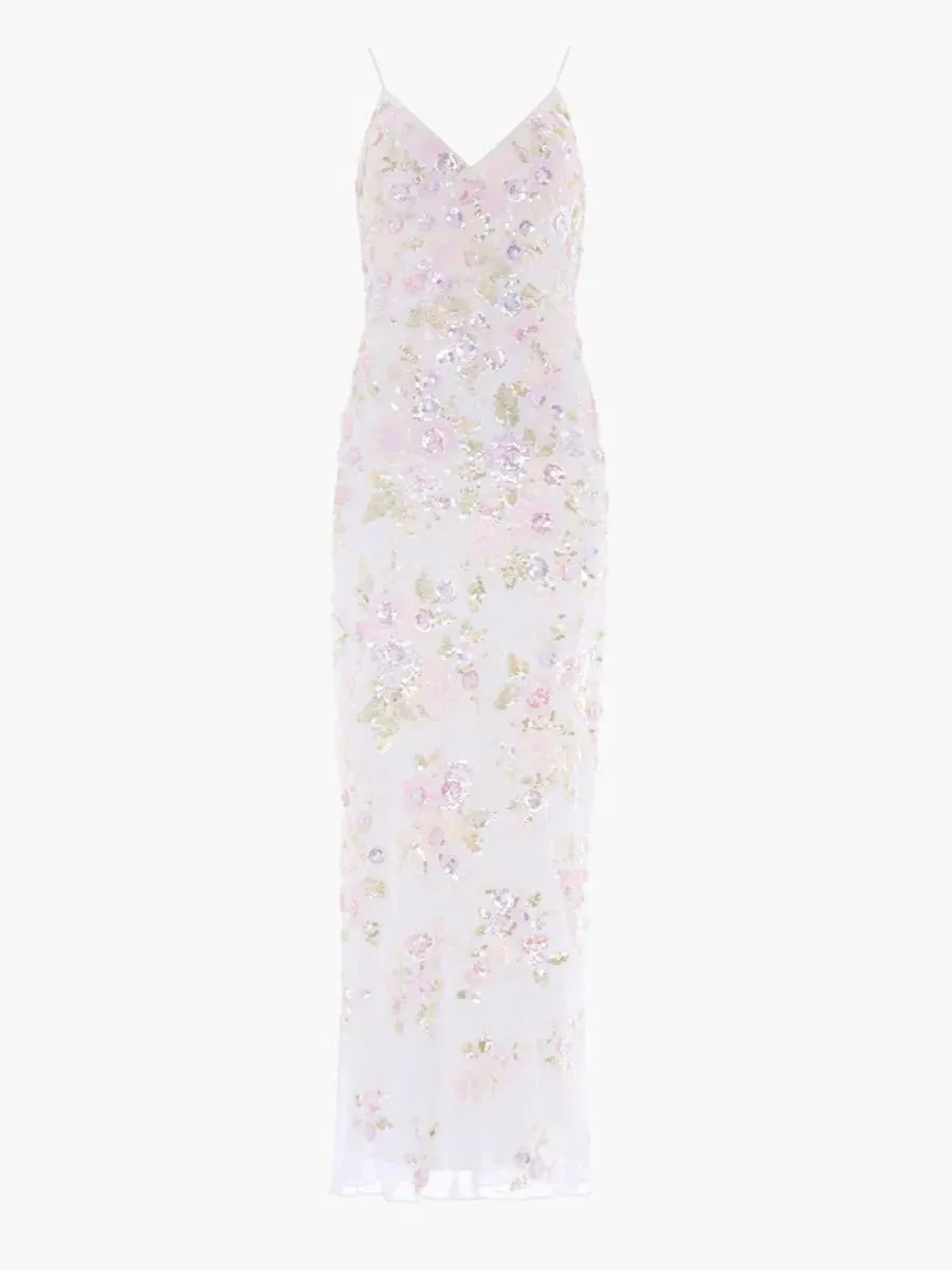 Платье-комбинация с пайетками Sequin Paradise Georgette Cami Gown Needle & Thread — изображение 2 из 4, белый/мульти