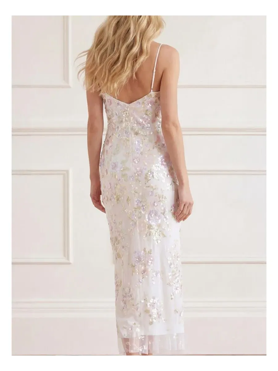 Платье-комбинация с пайетками Sequin Paradise Georgette Cami Gown Needle & Thread — изображение 3 из 4, белый/мульти