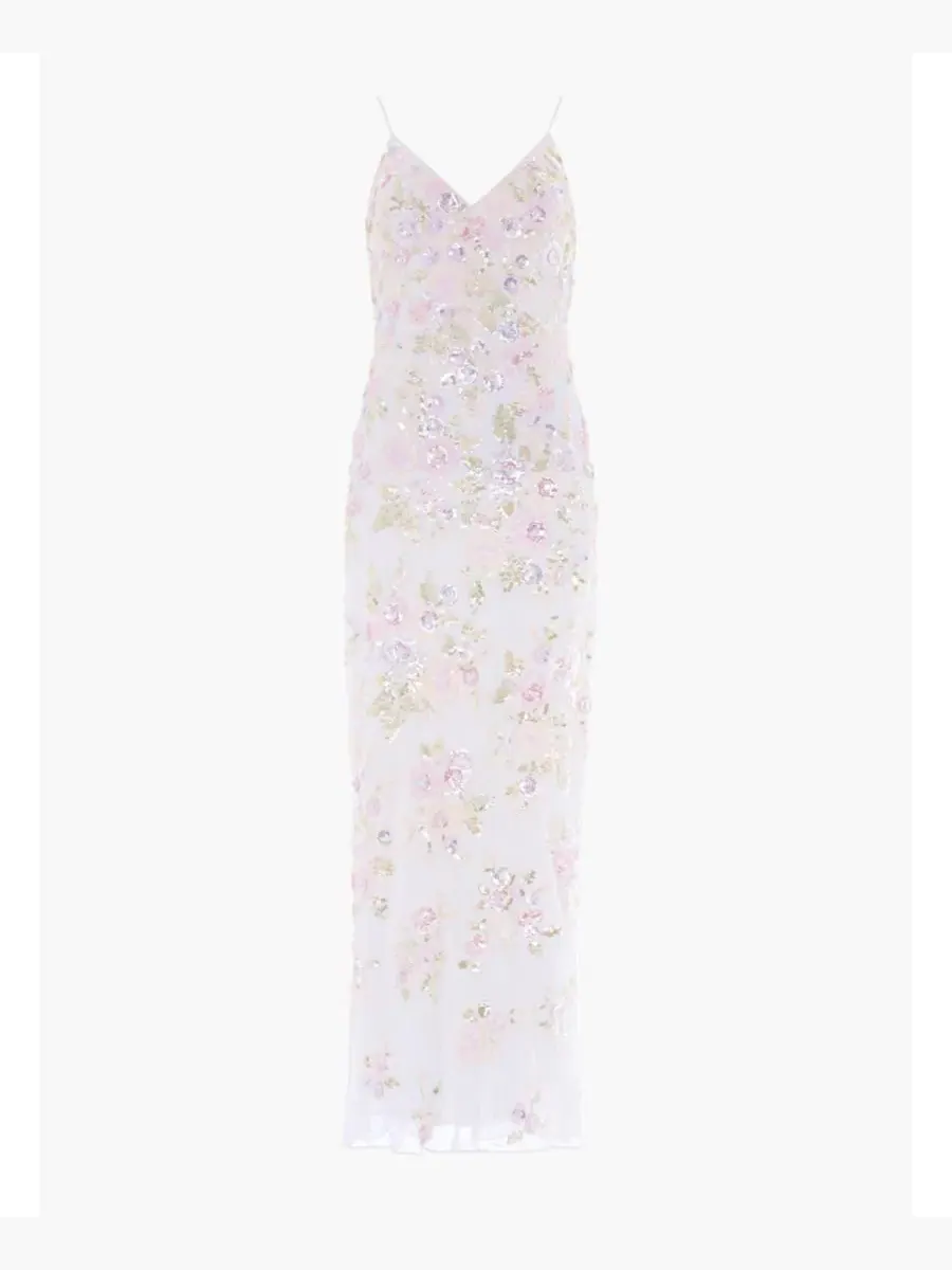 Платье-комбинация с пайетками Sequin Paradise Georgette Cami Gown Needle & Thread — изображение 4 из 4, белый/мульти