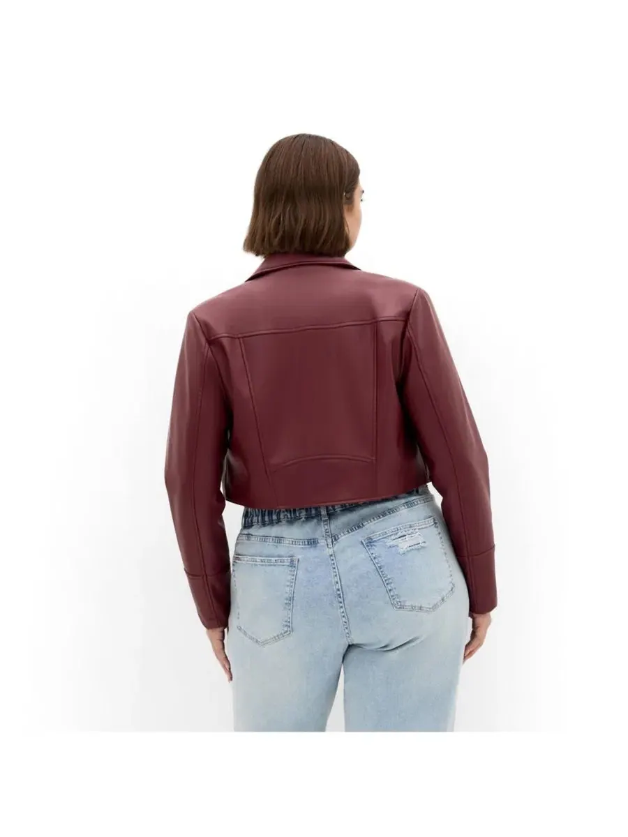 Куртка из искусственной кожи Amira Faux Leather Jacket CITY CHIC — изображение 2 из 5, вишня