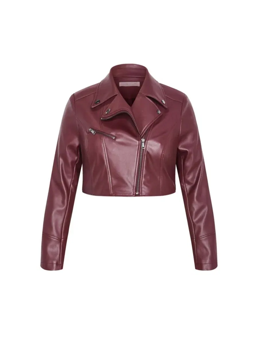 Куртка из искусственной кожи Amira Faux Leather Jacket CITY CHIC — изображение 4 из 5, вишня