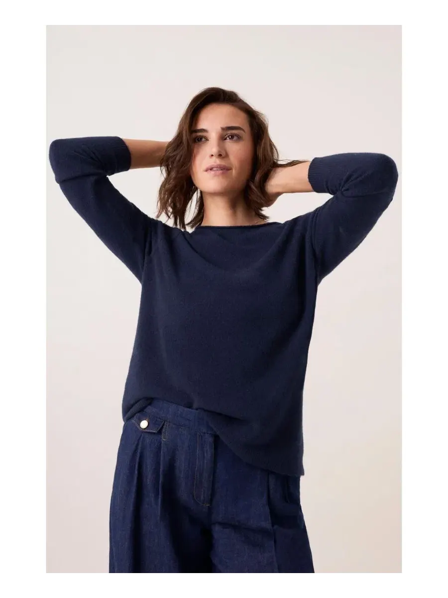 Свитер с воротником-хомутом Alpaca Silk Blend Crew Neck Celtic & Co. — изображение 4 из 6, темно-синий