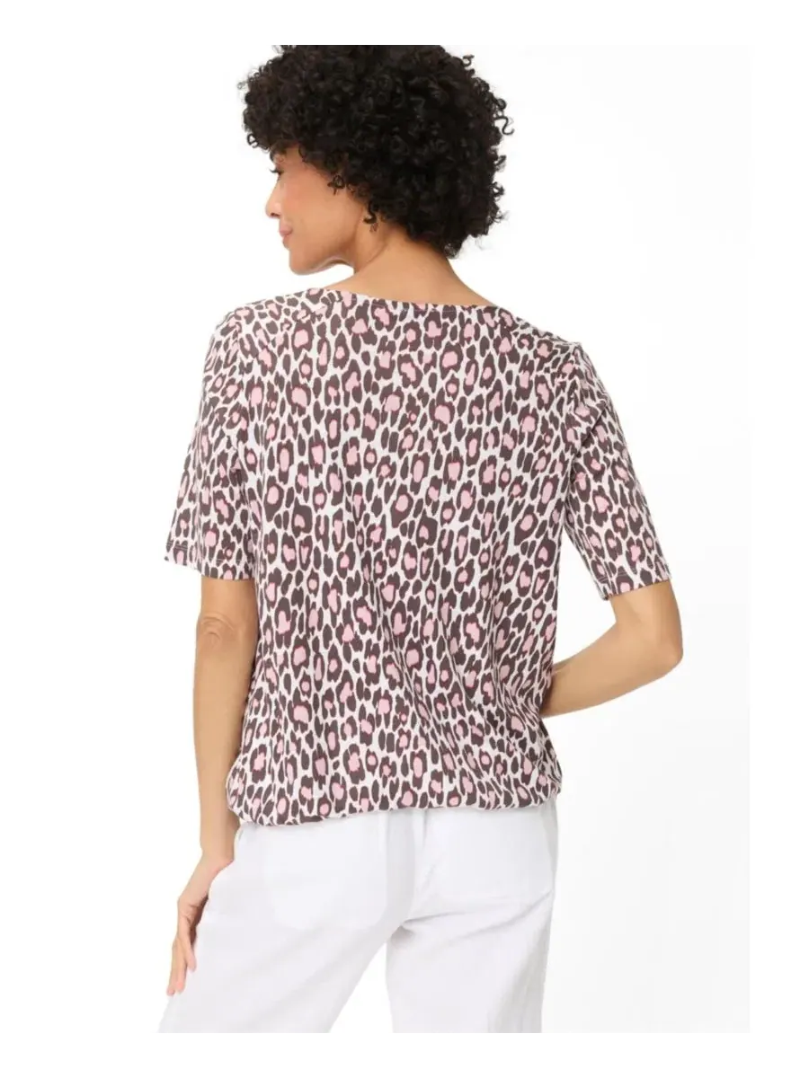 Футболка женская с принтом Leopard Print Split Neck Olsen — изображение 2 из 5, коричневый