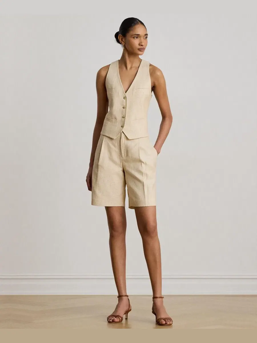 Шорты-бермуды с высокой посадкой и защипами Lauren Ralph Lauren — изображение 2 из 5, бежевый/кремовый мульти