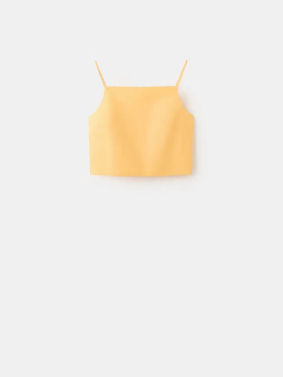 Женский хлопковый топ без рукавов Pastel Yellow MANGO