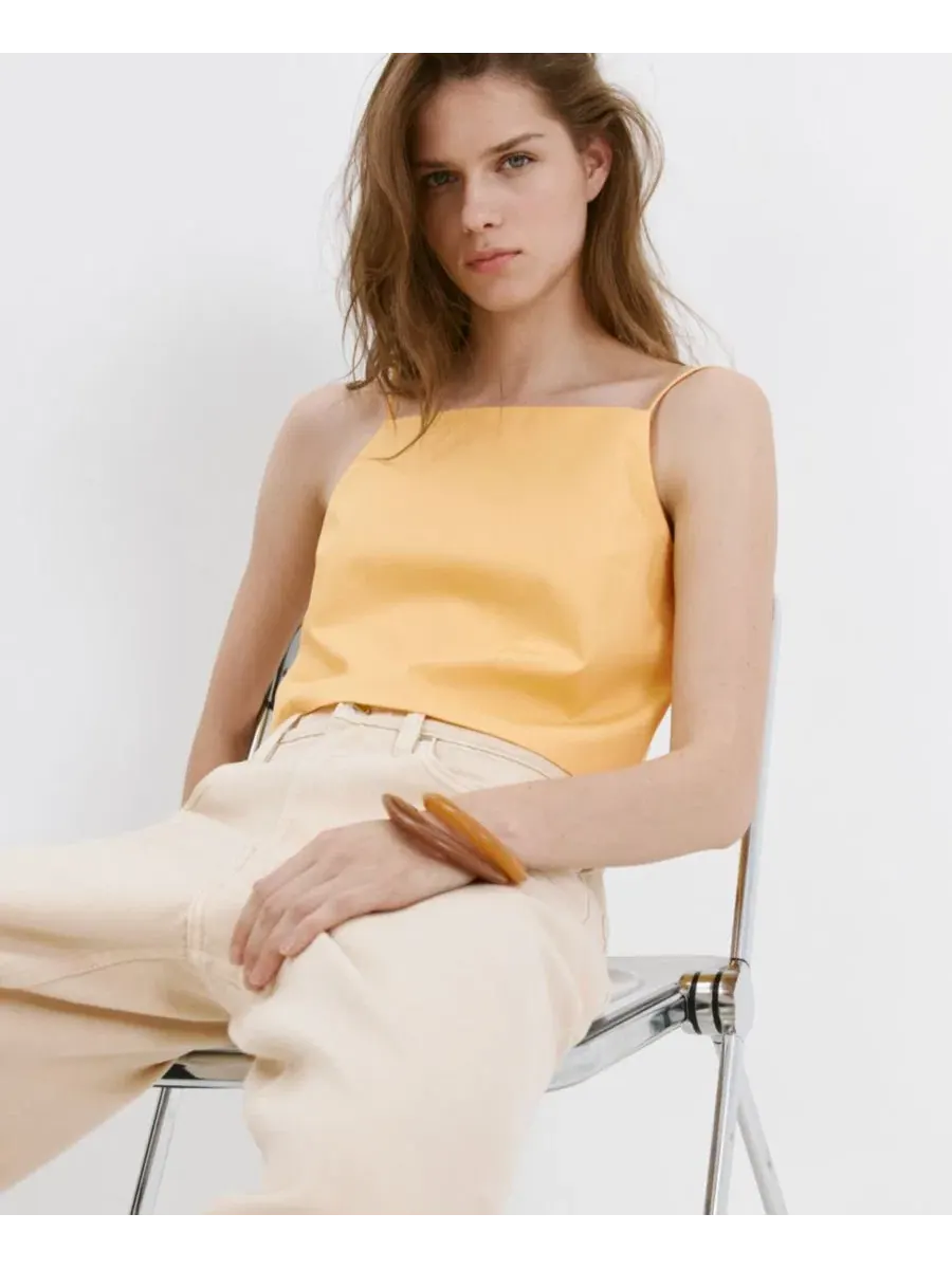 Женский хлопковый топ без рукавов Pastel Yellow MANGO — изображение 4 из 7, желтый