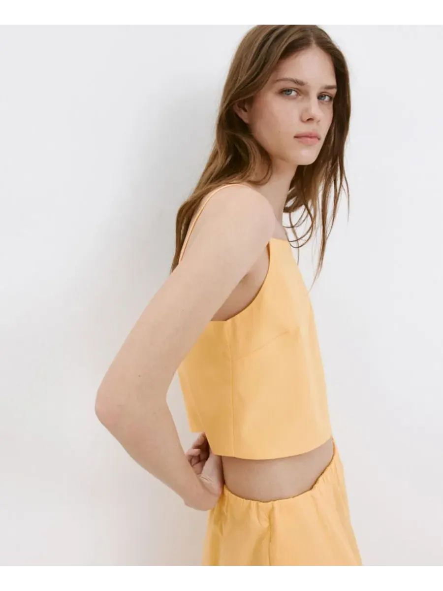 Женский хлопковый топ без рукавов Pastel Yellow MANGO — изображение 5 из 7, желтый