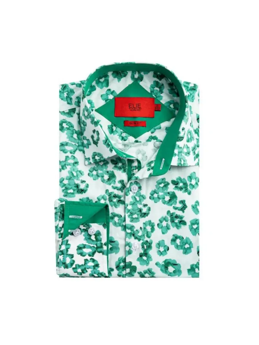 Мужская рубашка-поло с цветочным принтом, slim fit Elie Balleh — изображение 2 из 4, зеленый