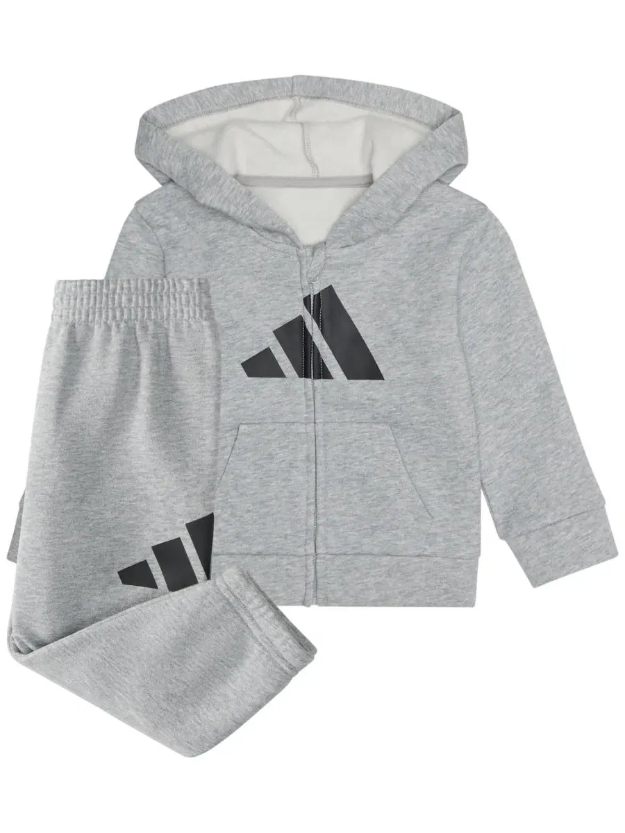 Комплект из футера: куртка на молнии с капюшоном и джоггеры adidas — изображение 4 из 6, серый