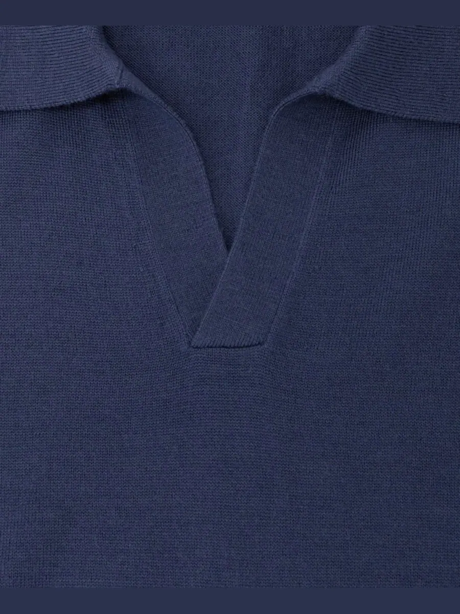 Мужское поло из мериносовой шерсти Duchie Open Collar REISS — изображение 3 из 9, синий