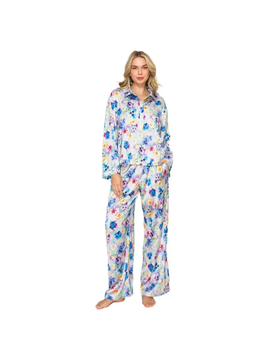 Пижамный комплект с принтом, модель Floral Print Badgley Mischka — изображение 1 из 5, синий