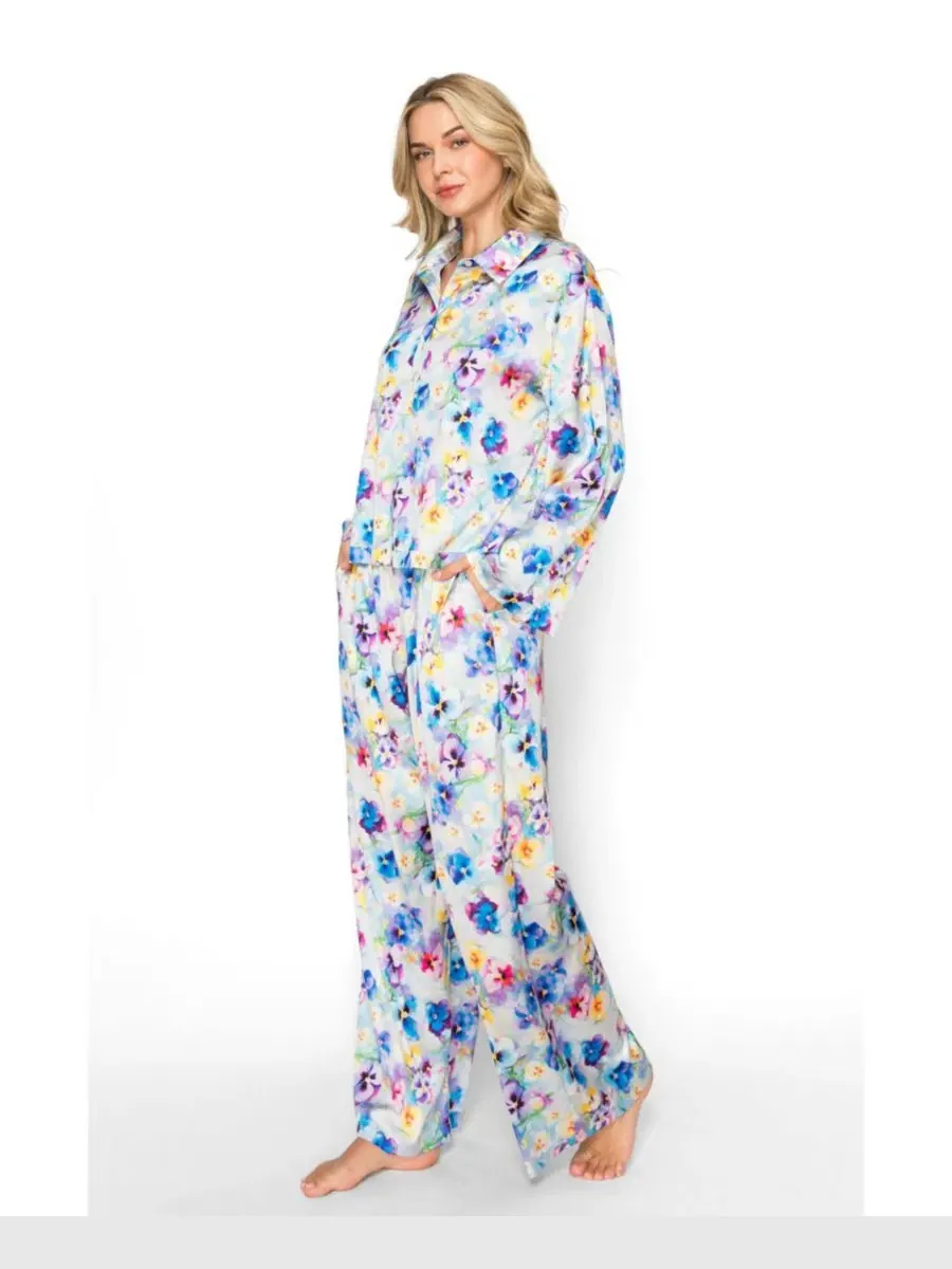 Пижамный комплект с принтом, модель Floral Print Badgley Mischka — изображение 2 из 5, синий