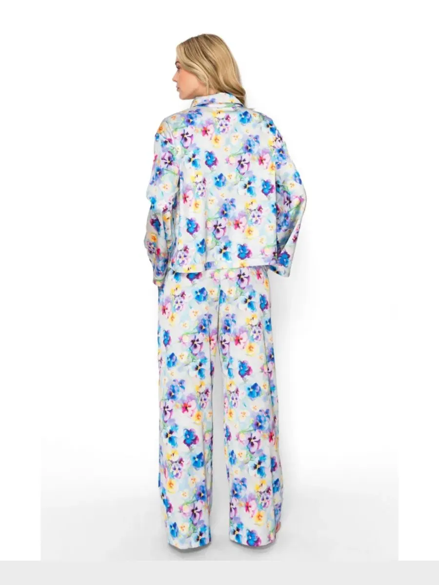 Пижамный комплект с принтом, модель Floral Print Badgley Mischka — изображение 3 из 5, синий