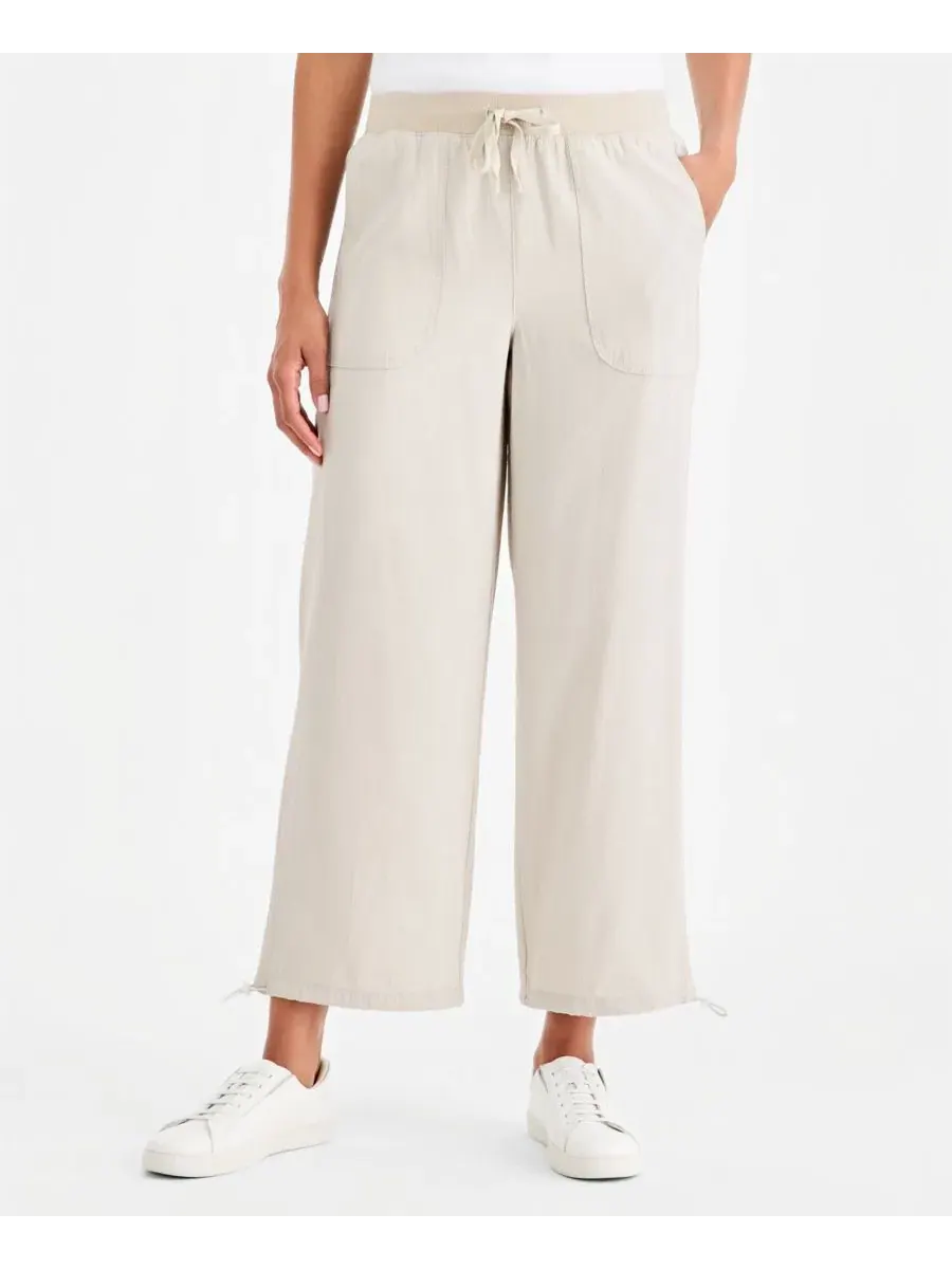 Брюки широкие с защипами Petite Drapey Bungee Wide-Leg Pants Style & Co, Stone Wall — изображение 2 из 3