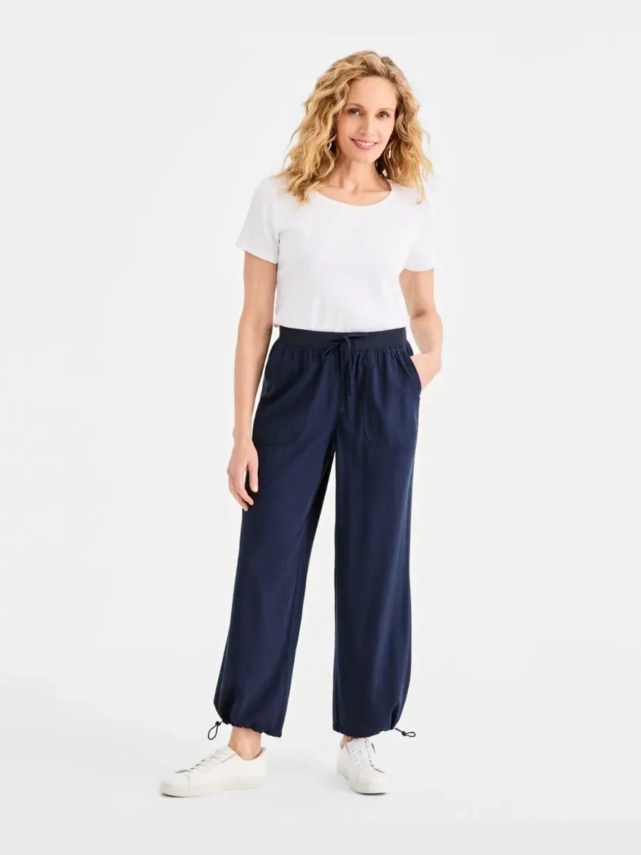 Брюки женские широкие с защипами, модель Petite Drapey Bungee Wide-Leg Pants Style & Co — изображение 1 из 4, синий