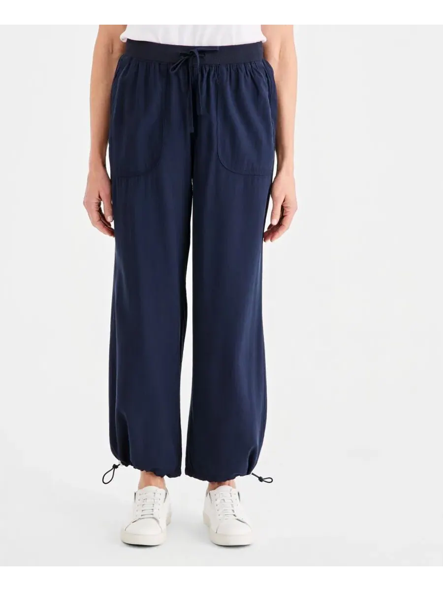 Брюки женские широкие с защипами, модель Petite Drapey Bungee Wide-Leg Pants Style & Co — изображение 2 из 4, синий