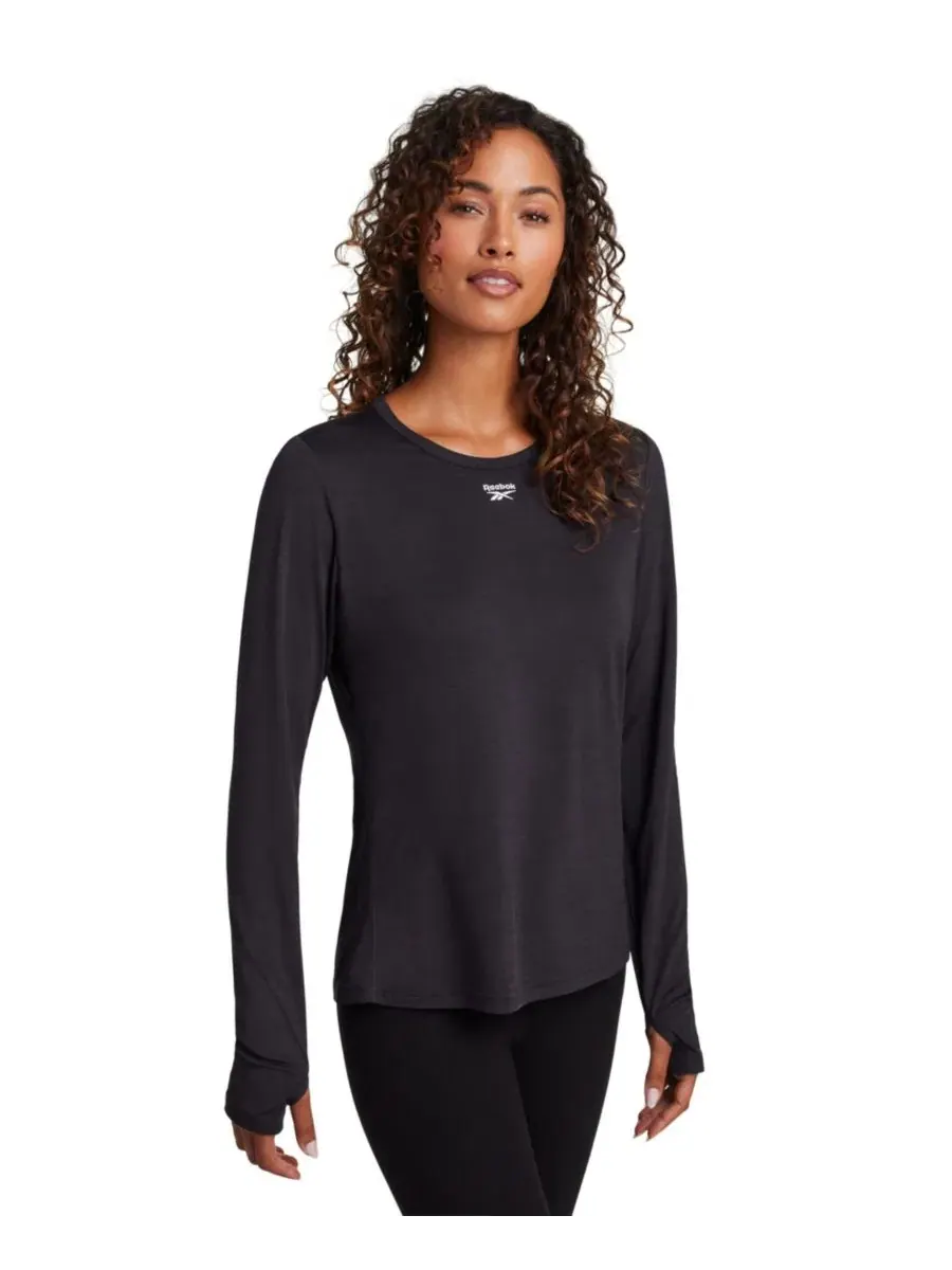 Женский топ для тренировок с длинным рукавом, Slim Fit Reebok — изображение 3 из 6, черный
