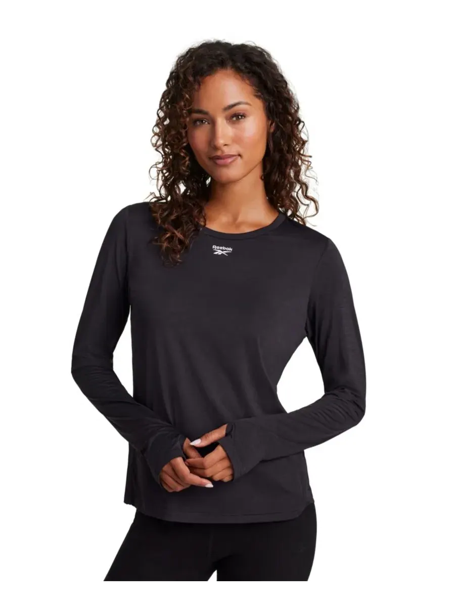Женский топ для тренировок с длинным рукавом, Slim Fit Reebok — изображение 4 из 6, черный