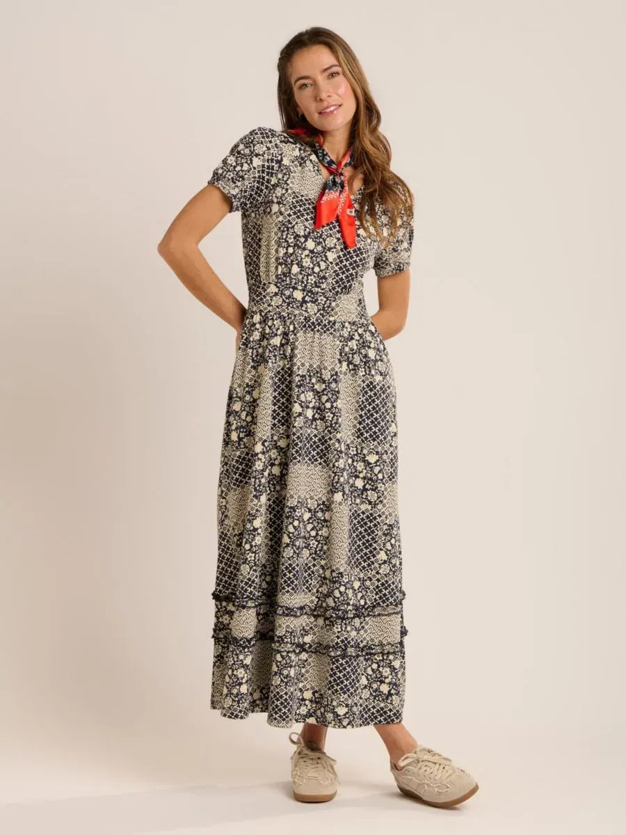 Платье-макси с V-образным вырезом Katerina Floral-Print Brakeburn — изображение 6 из 8, темно-синий