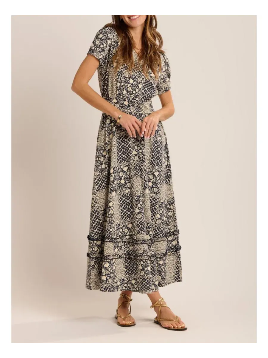 Платье-макси с V-образным вырезом Katerina Floral-Print Brakeburn — изображение 7 из 8, темно-синий