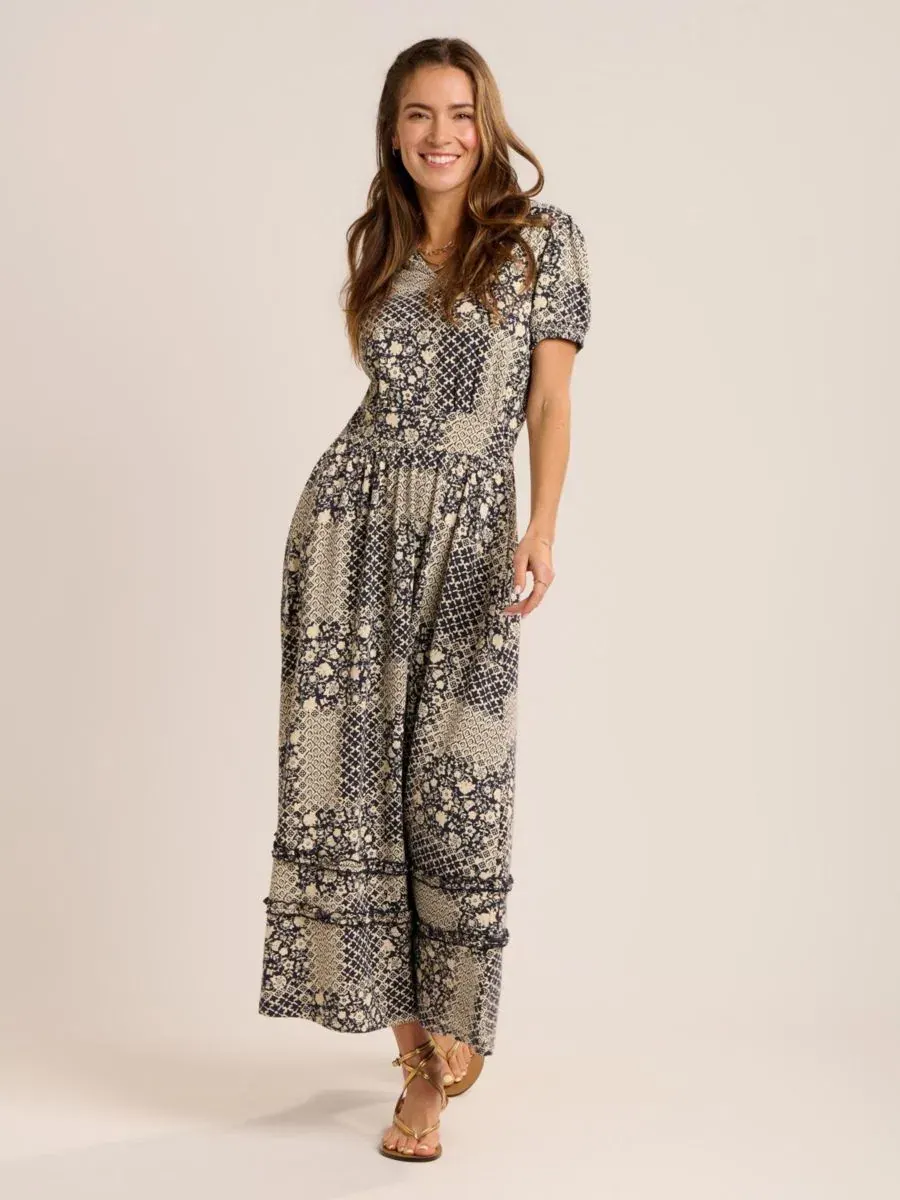 Платье-макси с V-образным вырезом Katerina Floral-Print Brakeburn — изображение 8 из 8, темно-синий