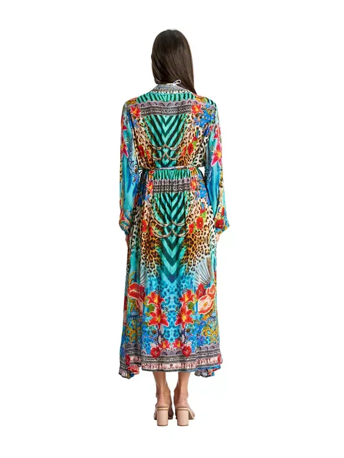 Женское платье-накидка макси с поясом La Moda Clothing — изображение 3 из 3, синий