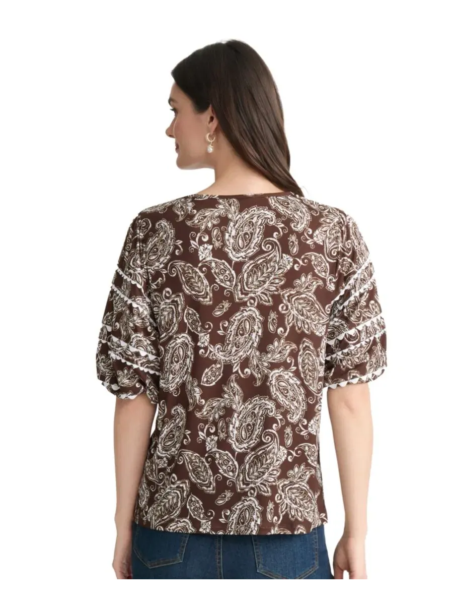 Топ с принтом и отделкой рик-рак, 3/4 рукав, модель Petite Printed Crewneck Top Jones New York — изображение 4 из 4