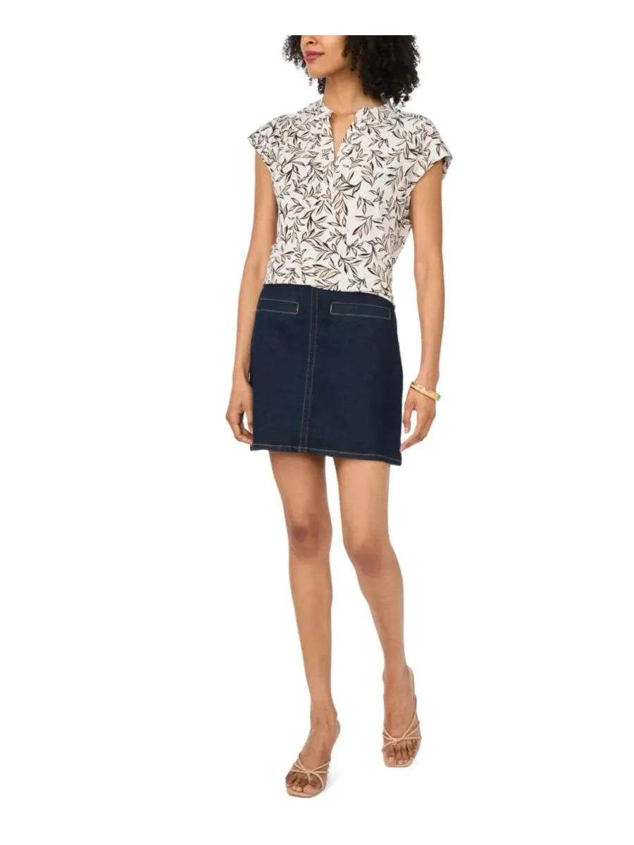 Топ с принтом и коротким рукавом, модель Printed Short-Sleeve Top Vince Camuto — изображение 2 из 6, кремовый