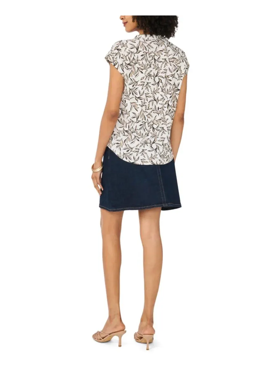 Топ с принтом и коротким рукавом, модель Printed Short-Sleeve Top Vince Camuto — изображение 5 из 6, кремовый