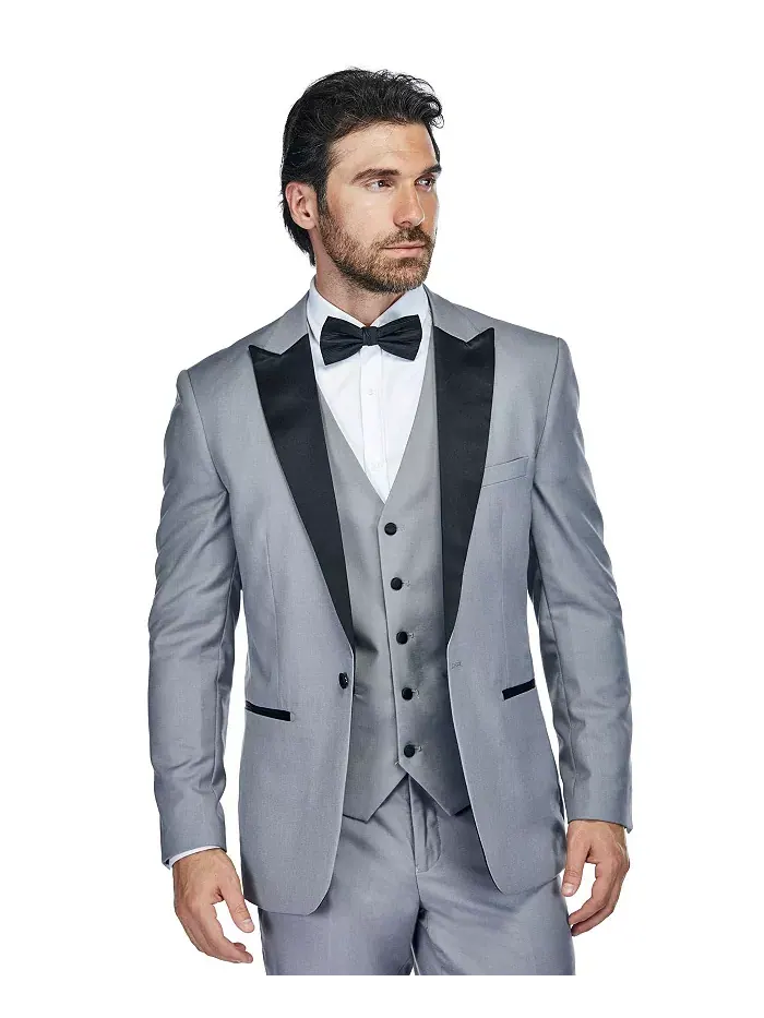 Мужской трехпредметный смокинг Slim Fit с пиковыми лацканами Gino Vitale — изображение 2 из 4, серый