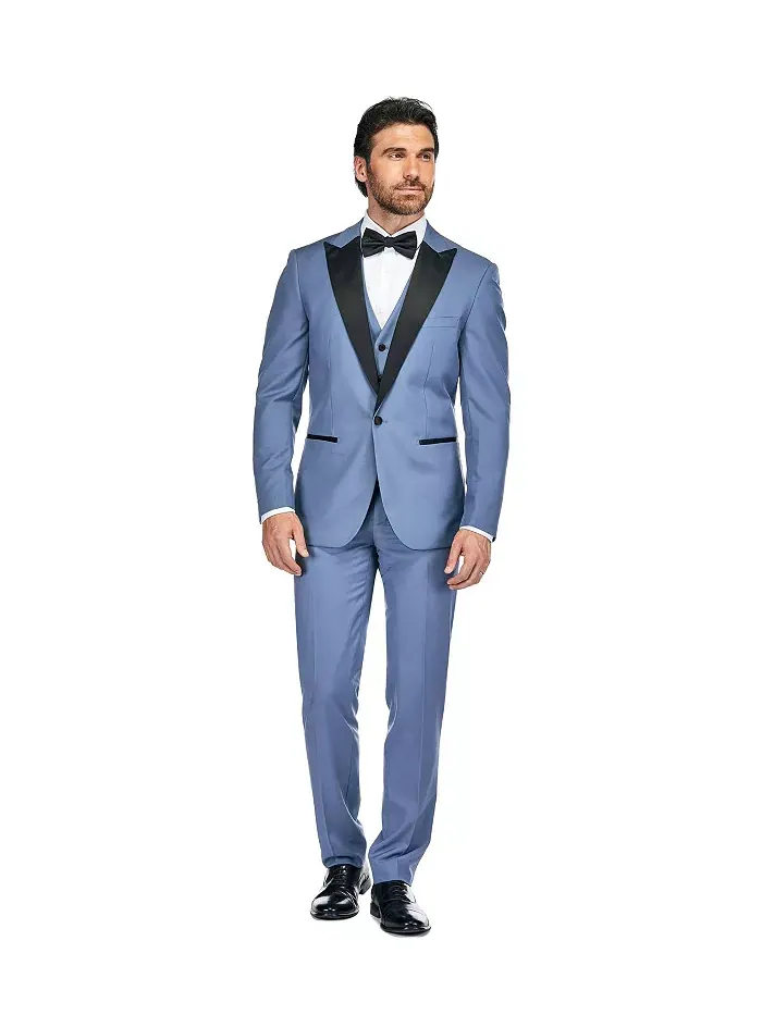 Мужской трехпредметный смокинг Slim Fit с пиковыми лацканами Gino Vitale — изображение 1 из 3, синий