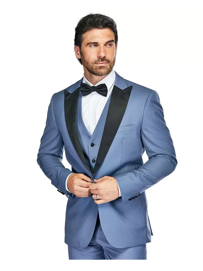 Мужской трехпредметный смокинг Slim Fit с пиковыми лацканами Gino Vitale — изображение 2 из 3, синий