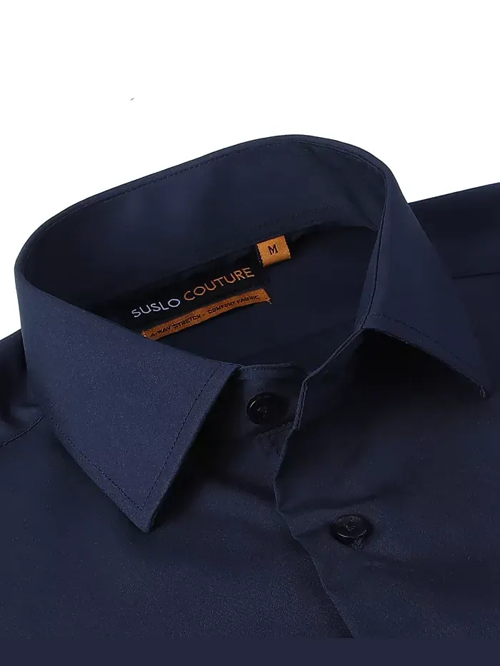 Мужская классическая рубашка с коротким рукавом Slim Fit Performance, однотонная Suslo Couture — изображение 2 из 7