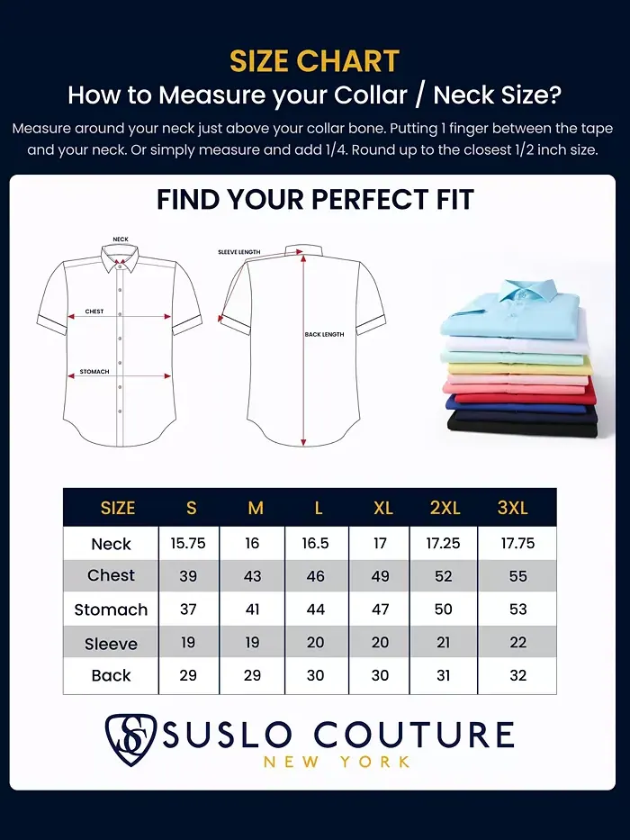 Мужская классическая рубашка с коротким рукавом Slim Fit Performance, однотонная Suslo Couture — изображение 6 из 7