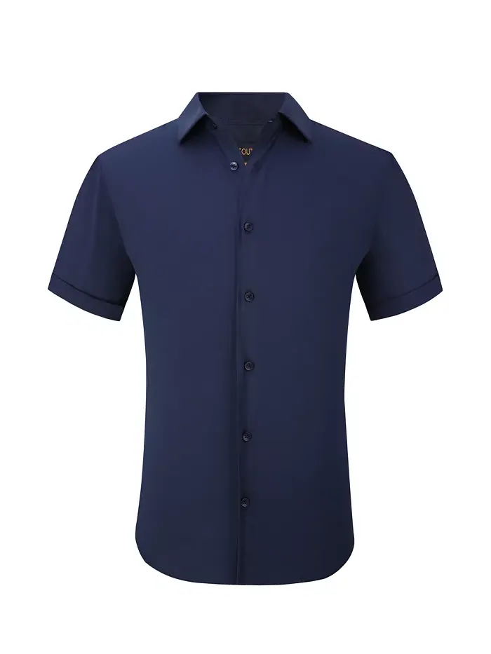 Мужская классическая рубашка с коротким рукавом Slim Fit Performance, однотонная Suslo Couture — изображение 7 из 7