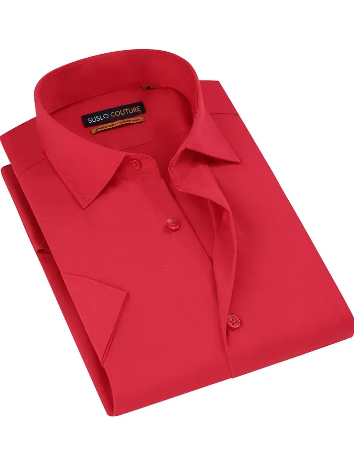 Мужская классическая рубашка с коротким рукавом Slim Fit Performance, однотонная Suslo Couture — красный