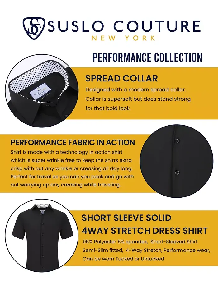 Мужская классическая рубашка с коротким рукавом Slim Fit Performance, однотонная Suslo Couture — изображение 6 из 7, красный