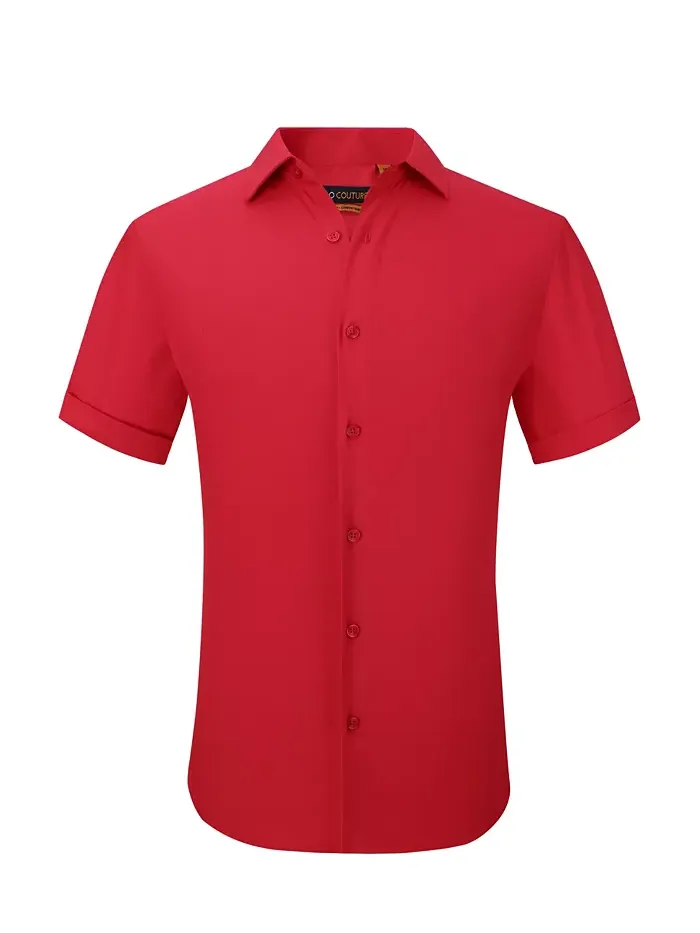 Мужская классическая рубашка с коротким рукавом Slim Fit Performance, однотонная Suslo Couture — изображение 7 из 7, красный