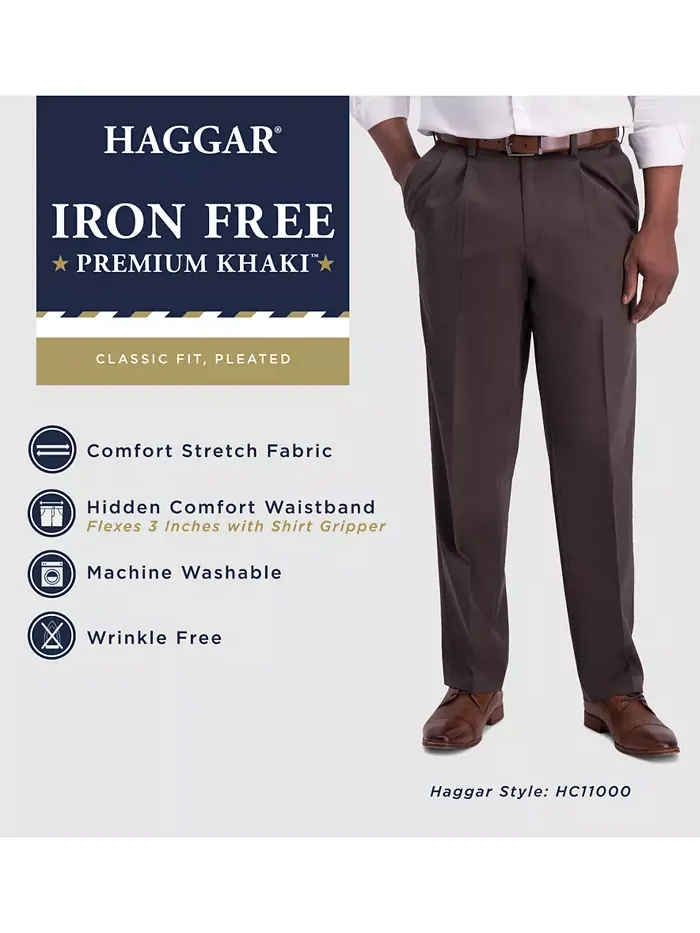 Мужские классические брюки с защипами Premium Khaki Iron Free Haggar — 4