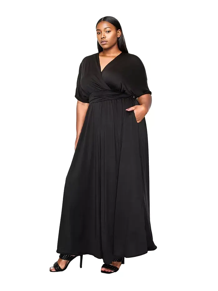 Платье макси Plus Size Raffi с завышенной талией и карманами L I V D — изображение 2 из 3, черный