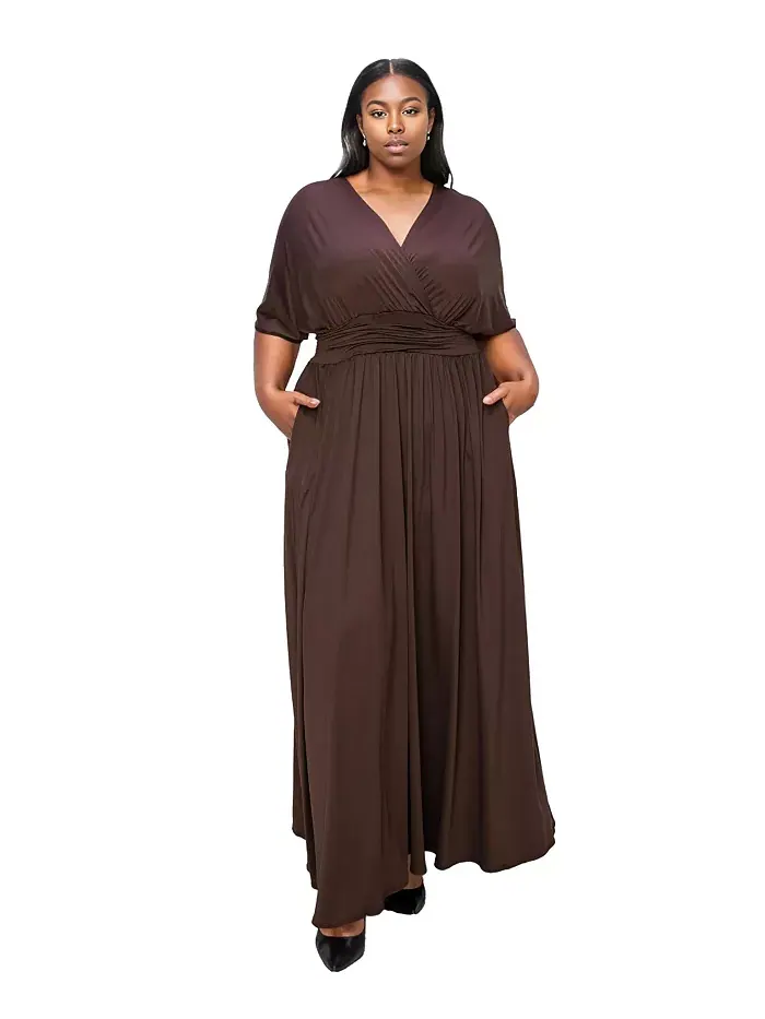 Платье макси Plus Size Raffi с завышенной талией и карманами L I V D — изображение 1 из 3, коричневый