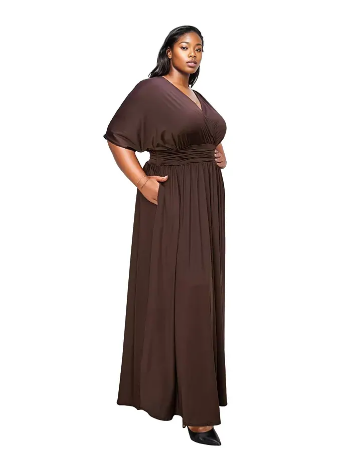 Платье макси Plus Size Raffi с завышенной талией и карманами L I V D — изображение 3 из 3, коричневый