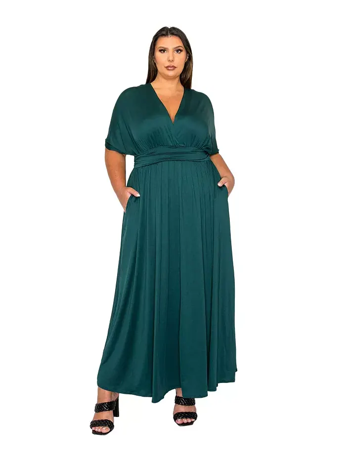 Платье макси Plus Size Raffi с завышенной талией и карманами L I V D — изображение 1 из 3, зеленый
