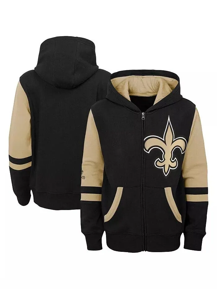 Черная толстовка с молнией во всю длину с цветными блоками Big Boys New Orleans Saints Outerstuff — черный