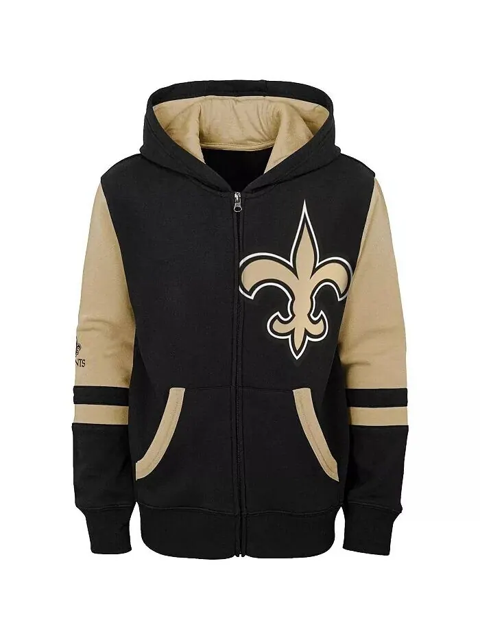 Черная толстовка с молнией во всю длину с цветными блоками Big Boys New Orleans Saints Outerstuff — изображение 2 из 3
