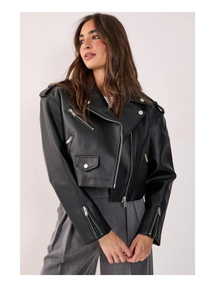 Женская байкерская куртка свободного кроя из искусственной кожи Nasty Gal — черный