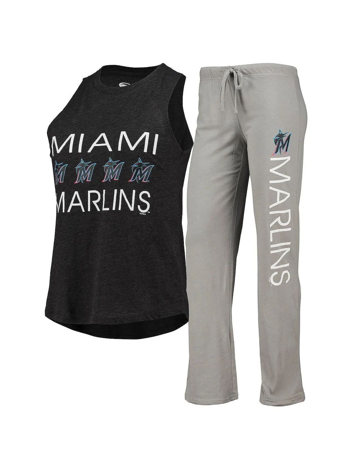 Женская серо-черная майка и брюки Miami Marlins Meter Muscle, комплект для сна Concepts Sport — изображение 1 из 1
