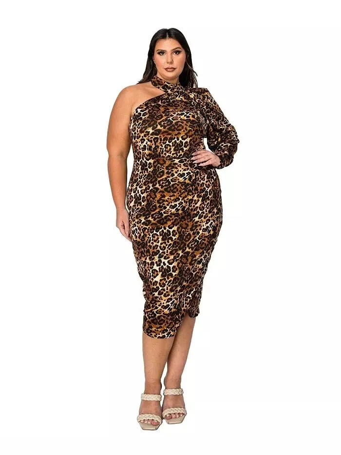 Платье миди на одно плечо Relia Plus Size L I V D — бежевый