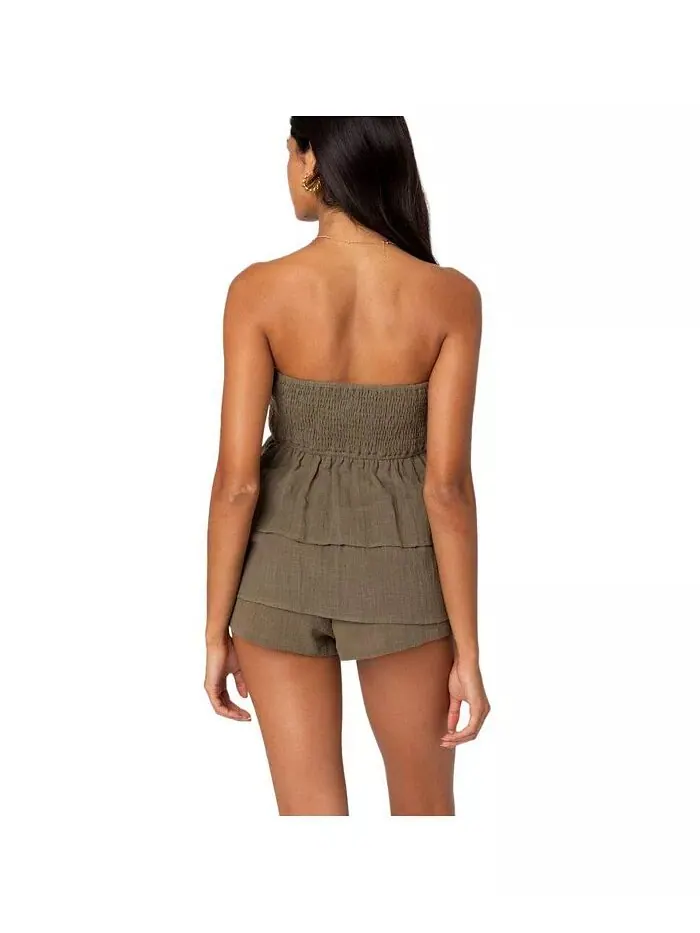 Женский топ-труба Harleigh Ruffled Linen Look Edikted — изображение 4 из 5, оливковый