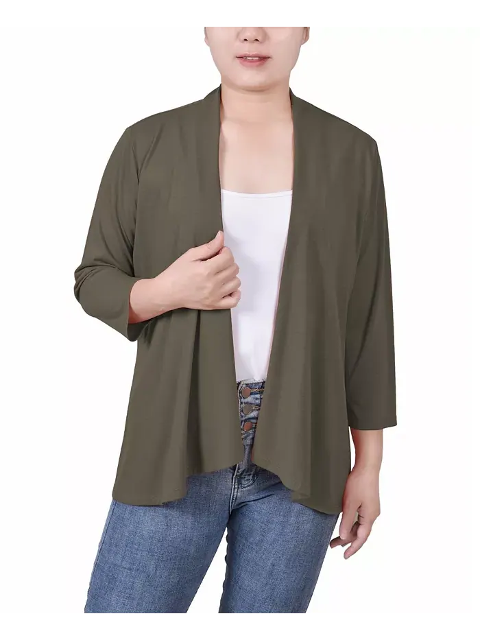 Женский однотонный кардиган с рукавом 3/4 NY Collection — изображение 1 из 3, оливковый